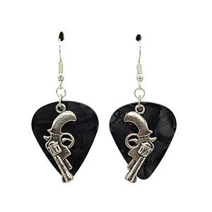 Cowboy Guns Pistols Revolvers on Guitar Pick Earrings - Choose Color - Handmade